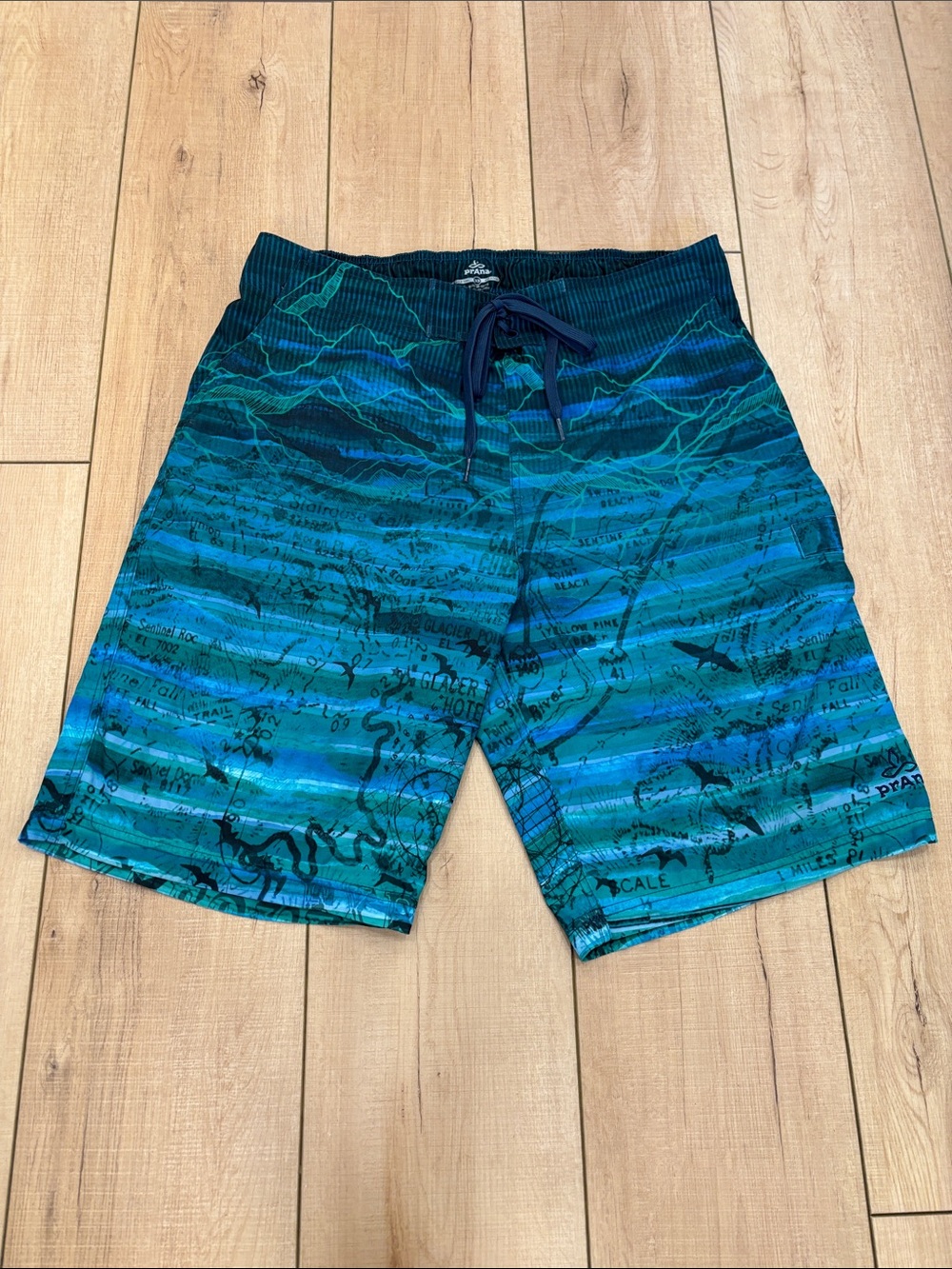 Men's Prana Blue Green  Swim Trunks